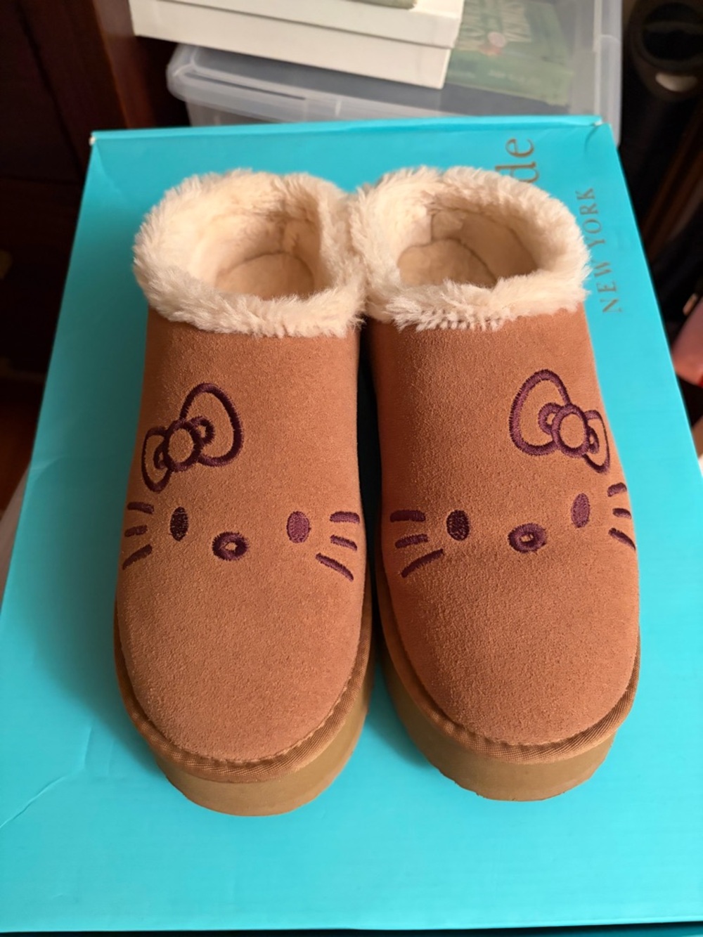 Hello Kitty Brown Faux-Suede Plush-Lined Mule Clogs
